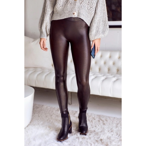 Spanx Faux Leather Croc Leggings in Color Shine - Picture 2 of 8